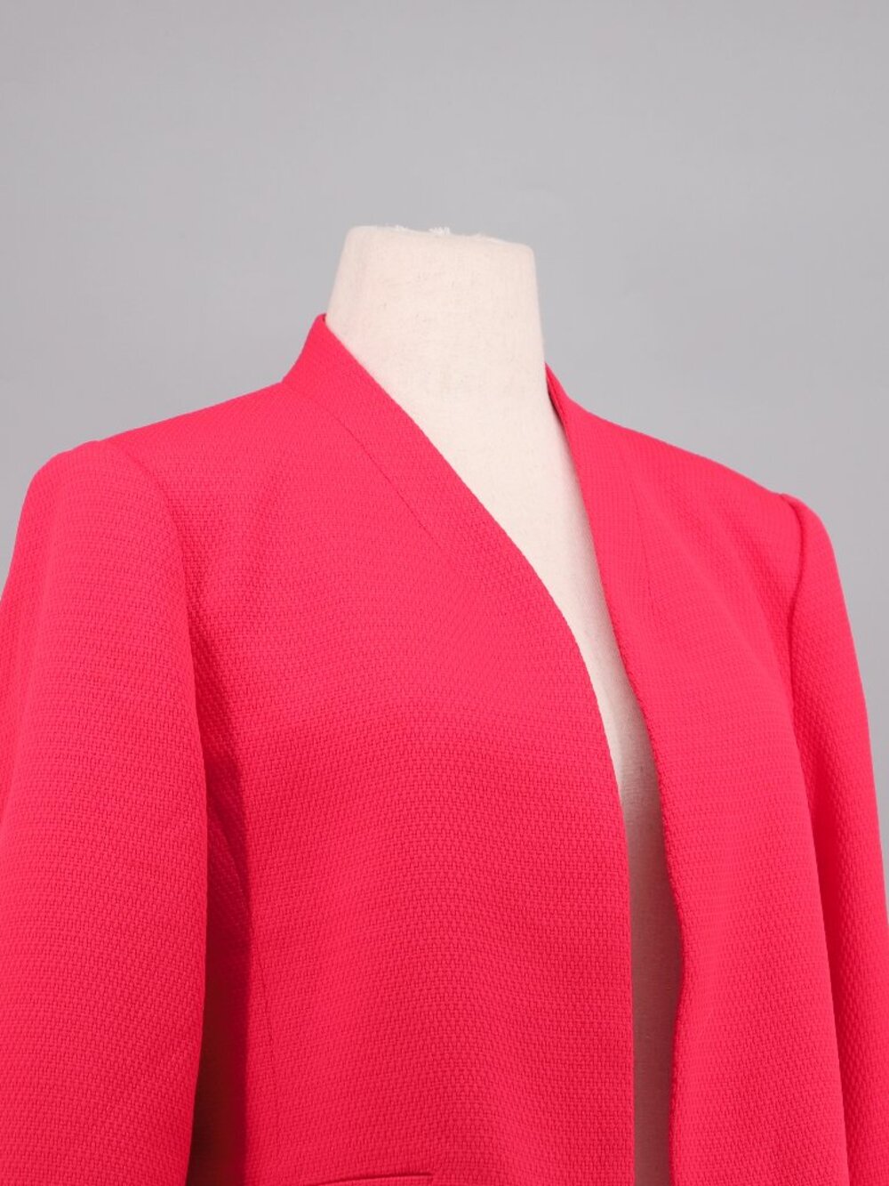 ANN TAYLOR Cropped Open Front Woven Blazer Candy Red Size 14 - Picture 3 of 7